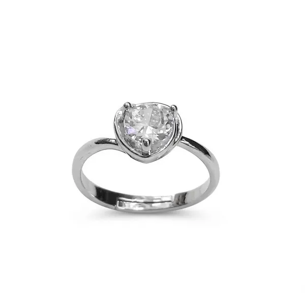 The99jewel_Silver_Plated_Cz_Solitaire_Adjustable_Ring_With_Box_Silver