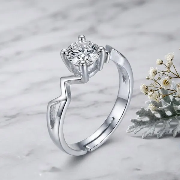 The99jewel_Silver_Plated_Cz_Solitaire_Adjustable_Ring_With_Box_Silver