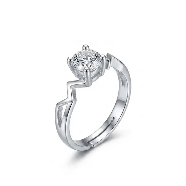 The99jewel_Silver_Plated_Cz_Solitaire_Adjustable_Ring_With_Box_Silver