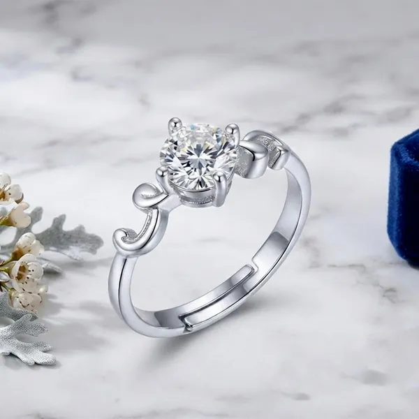 The99jewel_Silver_Plated_Cz_Solitaire_Adjustable_Ring_With_Box_Silver