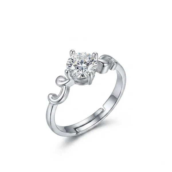 The99jewel_Silver_Plated_Cz_Solitaire_Adjustable_Ring_With_Box_Silver