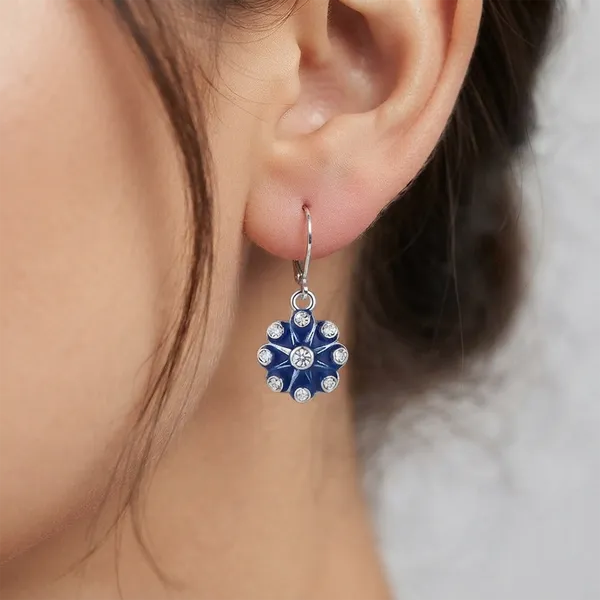 The99jewel_Elegant_Silver_Plated_Austrian_Stone_Floral_Shape_Hoop_Earrings_Blue