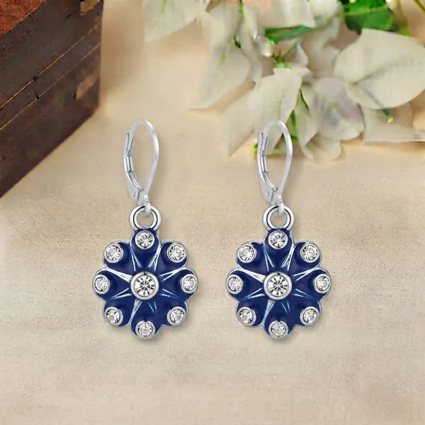 The99jewel_Elegant_Silver_Plated_Austrian_Stone_Floral_Shape_Hoop_Earrings_Blue