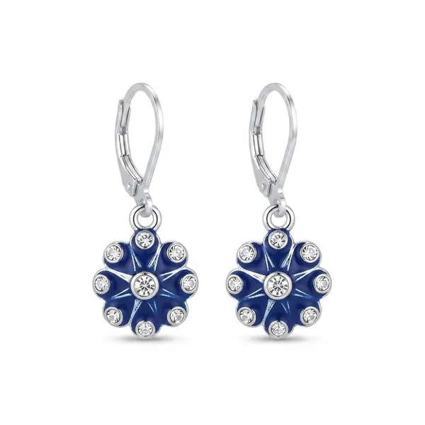 The99jewel_Elegant_Silver_Plated_Austrian_Stone_Floral_Shape_Hoop_Earrings_Blue