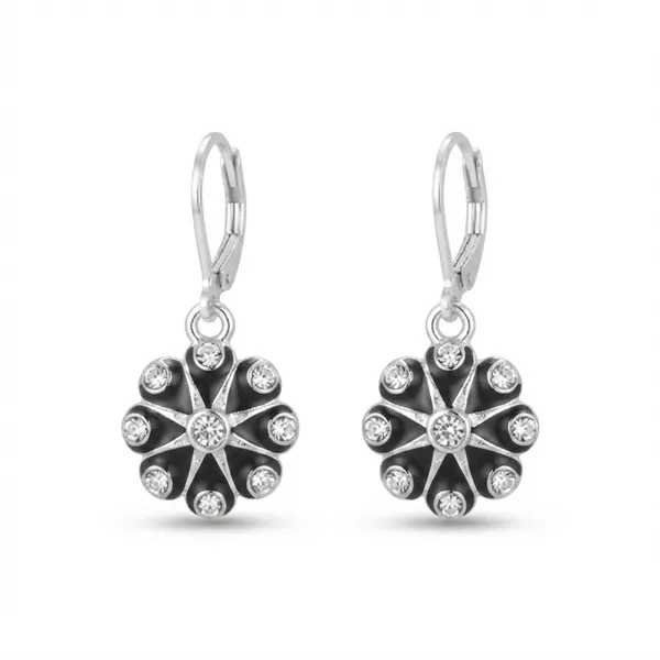 The99jewel_Elegant_Silver_Plated_Austrian_Stone_Floral_Shape_Hoop_Earrings_Black