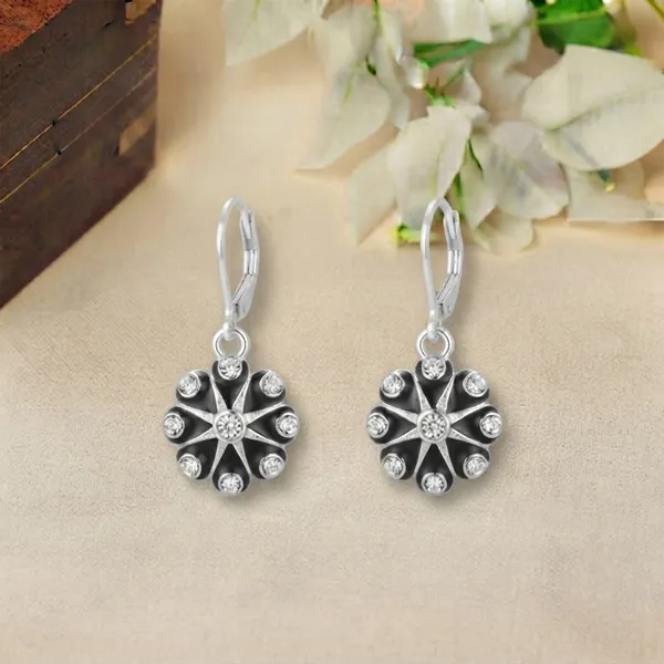 The99jewel_Elegant_Silver_Plated_Austrian_Stone_Floral_Shape_Hoop_Earrings_Black