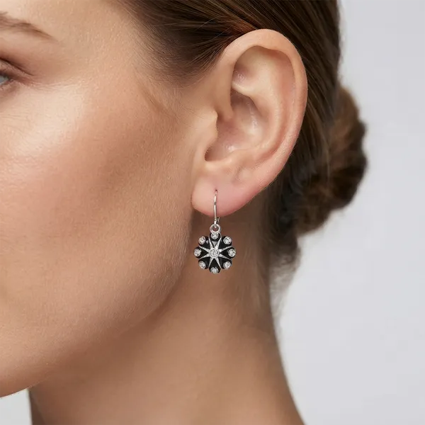 The99jewel_Elegant_Silver_Plated_Austrian_Stone_Floral_Shape_Hoop_Earrings_Black