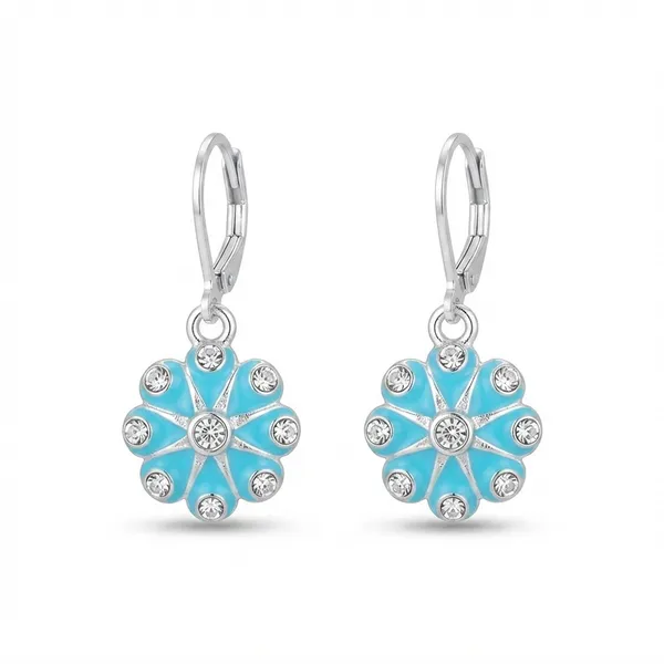 The99jewel_Elegant_Silver_Plated_Austrian_Stone_Floral_Shape_Hoop_Earrings_Light_Blue
