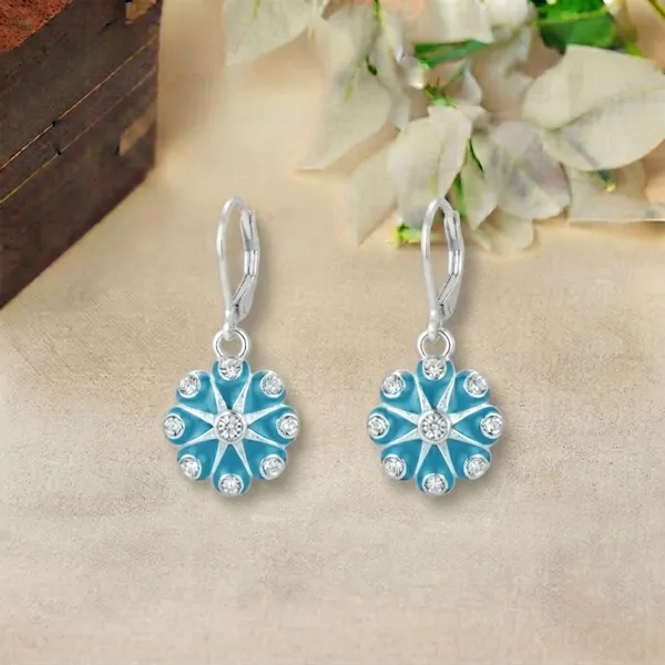 The99jewel_Elegant_Silver_Plated_Austrian_Stone_Floral_Shape_Hoop_Earrings_Light_Blue