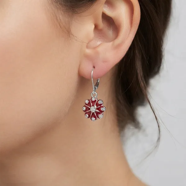 The99jewel_Elegant_Silver_Plated_Austrian_Stone_Floral_Shape_Hoop_Earrings_Red
