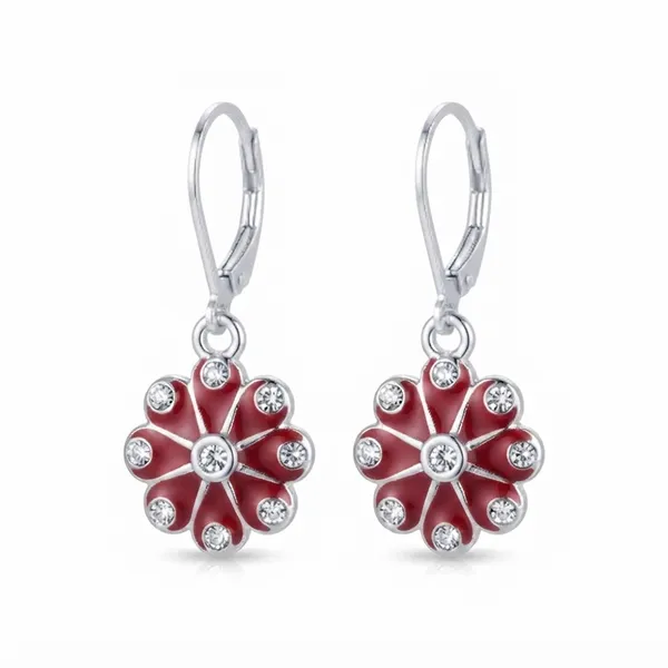 The99jewel_Elegant_Silver_Plated_Austrian_Stone_Floral_Shape_Hoop_Earrings_Red