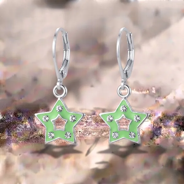 The99jewel_Premium_Silver_Plated_Austrian_Stone_Star_Shape_Hoop_Earrings_For_Women_Mint_Green