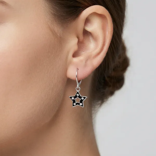 The99jewel_Premium_Silver_Plated_Austrian_Stone_Star_Shape_Hoop_Earrings_For_Women_Black