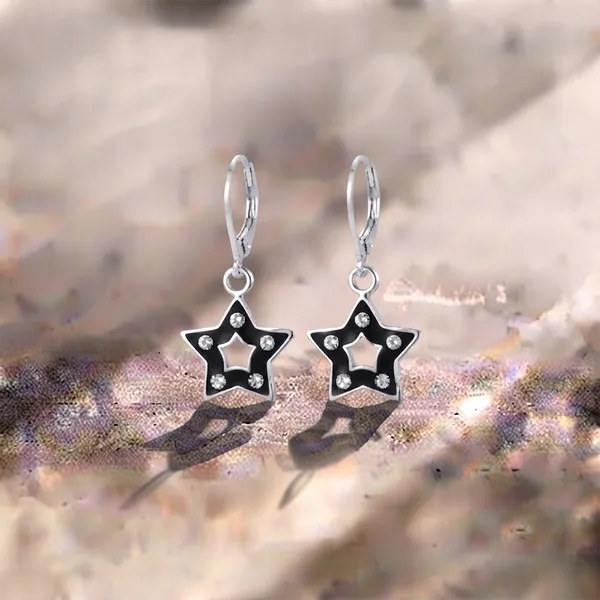 The99jewel_Premium_Silver_Plated_Austrian_Stone_Star_Shape_Hoop_Earrings_For_Women_Black
