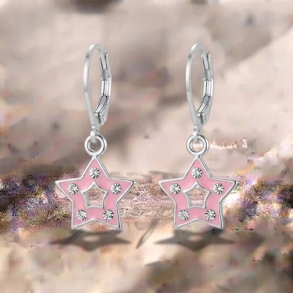 The99jewel_Premium_Silver_Plated_Austrian_Stone_Star_Shape_Hoop_Earrings_For_Women_Pink