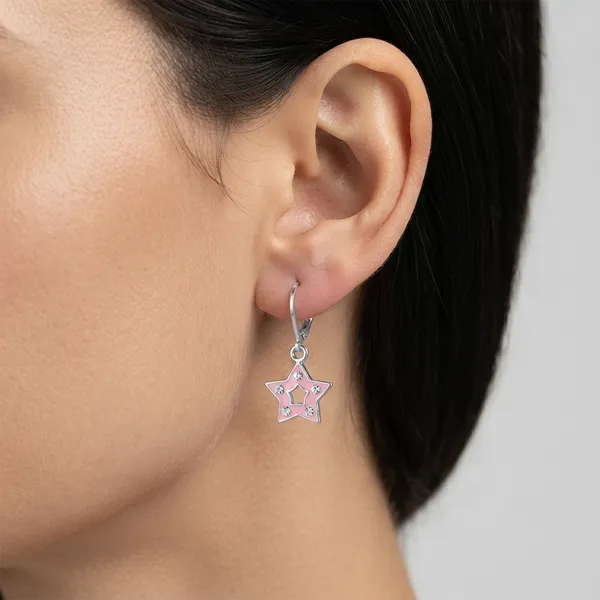 The99jewel_Premium_Silver_Plated_Austrian_Stone_Star_Shape_Hoop_Earrings_For_Women_Pink