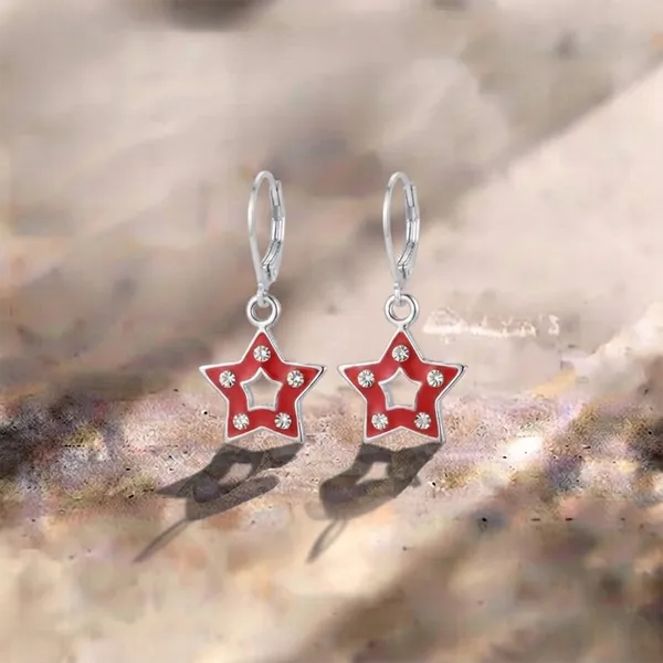 The99jewel_Premium_Silver_Plated_Austrian_Stone_Star_Shape_Hoop_Earrings_For_Women_Red