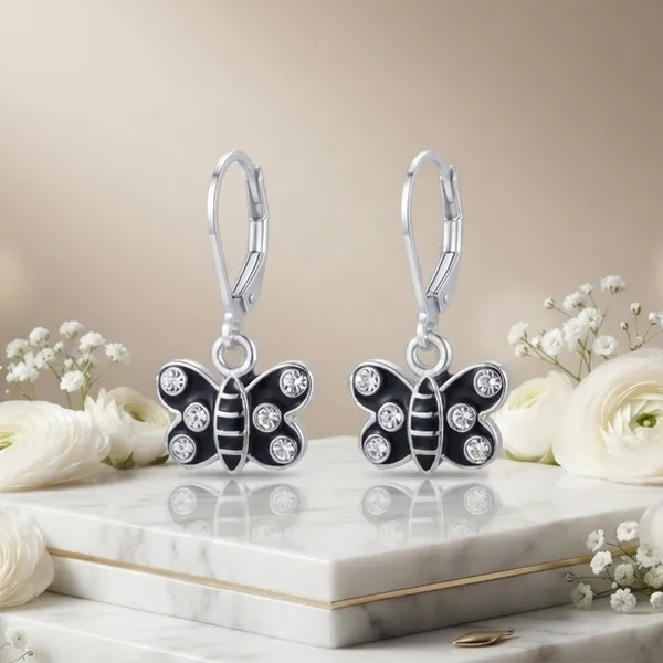 The99jewel_Trendy_Silver_Plated_Austrian_Stone_Butterfly_Shape_Hoop_Earrings_For_Women_Black