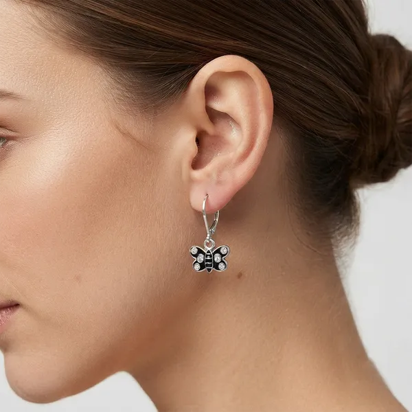 The99jewel_Trendy_Silver_Plated_Austrian_Stone_Butterfly_Shape_Hoop_Earrings_For_Women_Black