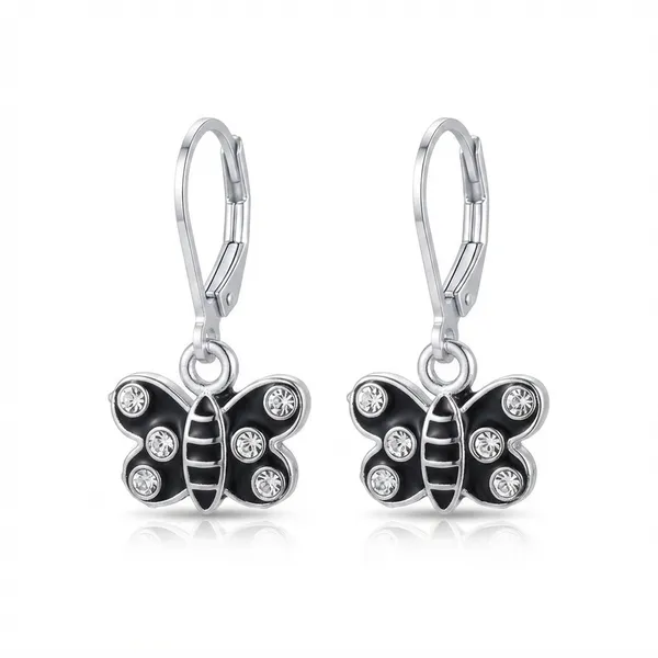 The99jewel_Trendy_Silver_Plated_Austrian_Stone_Butterfly_Shape_Hoop_Earrings_For_Women_Black