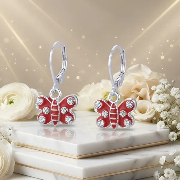 The99jewel_Trendy_Silver_Plated_Austrian_Stone_Butterfly_Shape_Hoop_Earrings_For_Women_Red