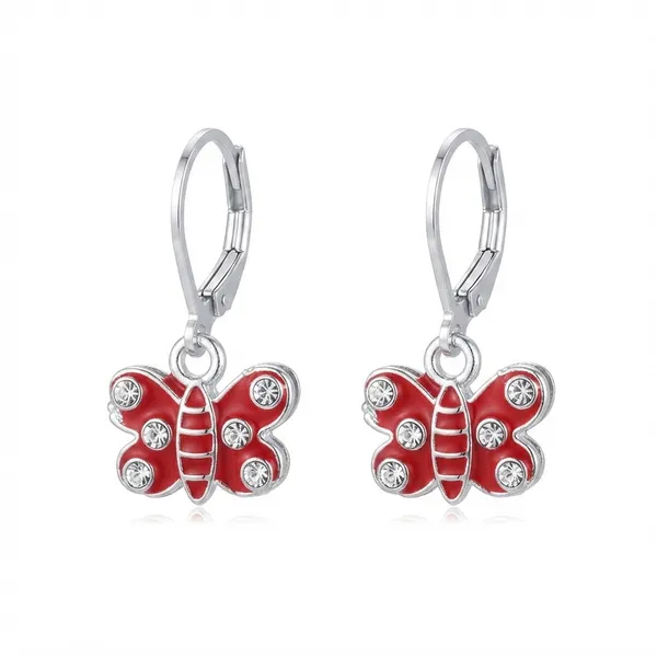 The99jewel_Trendy_Silver_Plated_Austrian_Stone_Butterfly_Shape_Hoop_Earrings_For_Women_Red