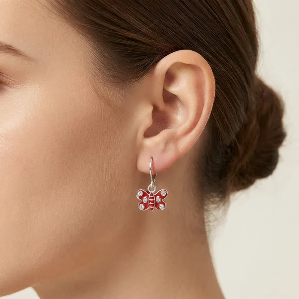 The99jewel_Trendy_Silver_Plated_Austrian_Stone_Butterfly_Shape_Hoop_Earrings_For_Women_Red