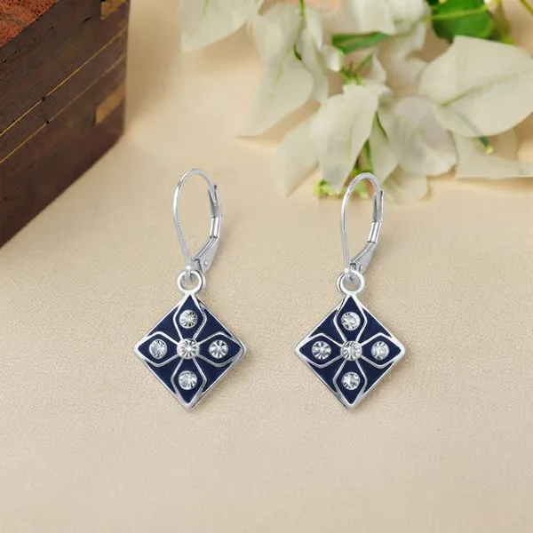 The99jewel_Stylish_Wear_Silver_Plated_Austrian_Stone_Square_Shape_Hoop_Earrings_Blue