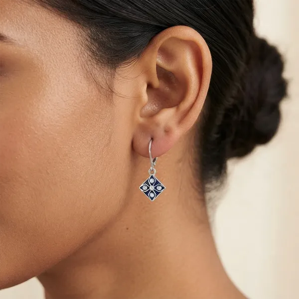 The99jewel_Stylish_Wear_Silver_Plated_Austrian_Stone_Square_Shape_Hoop_Earrings_Blue