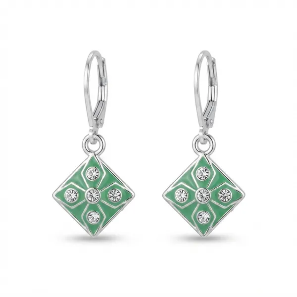 The99jewel_Stylish_Wear_Silver_Plated_Austrian_Stone_Square_Shape_Hoop_Earrings_Mint_Green