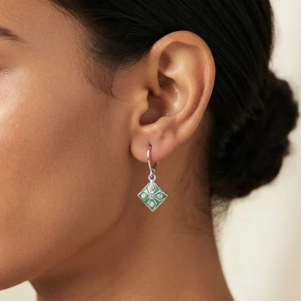 The99jewel_Stylish_Wear_Silver_Plated_Austrian_Stone_Square_Shape_Hoop_Earrings_Mint_Green