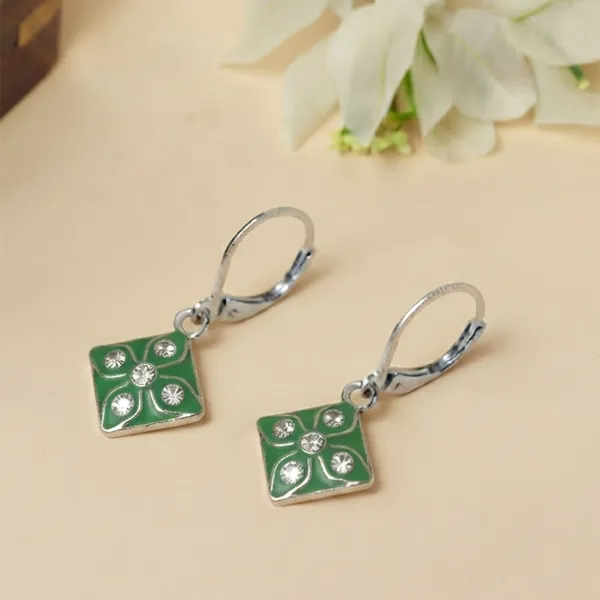 The99jewel_Stylish_Wear_Silver_Plated_Austrian_Stone_Square_Shape_Hoop_Earrings_Mint_Green