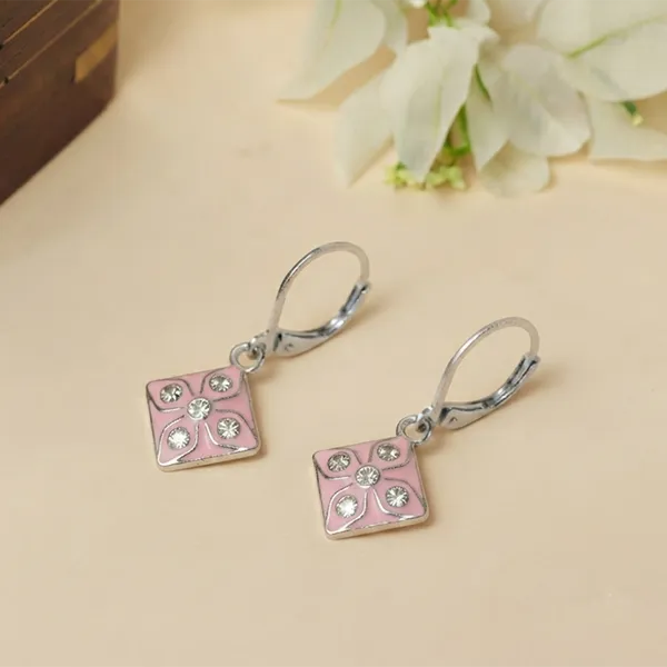 The99jewel_Stylish_Wear_Silver_Plated_Austrian_Stone_Square_Shape_Hoop_Earrings_Pink