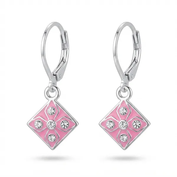 The99jewel_Stylish_Wear_Silver_Plated_Austrian_Stone_Square_Shape_Hoop_Earrings_Pink