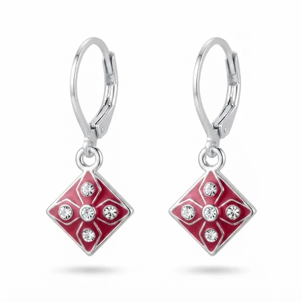 The99jewel_Stylish_Wear_Silver_Plated_Austrian_Stone_Square_Shape_Hoop_Earrings_Red