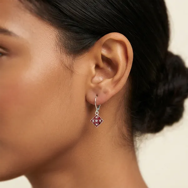 The99jewel_Stylish_Wear_Silver_Plated_Austrian_Stone_Square_Shape_Hoop_Earrings_Red