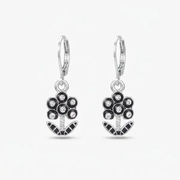 The99jewel_Elegant_Silver_Plated_Austrian_Stone_Hoop_Earrings_Black
