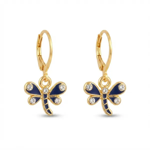 The99jewel_Dazzling_Gold_Plated_Dragonfly_Shape_Hoop_Earrings_Blue