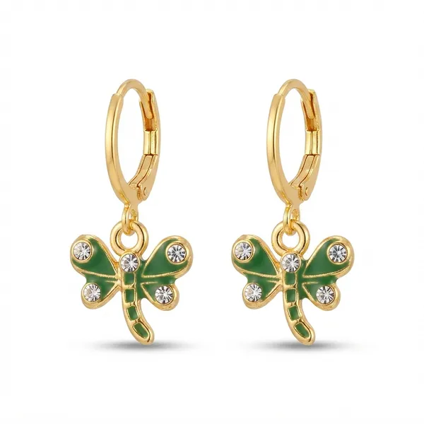 The99jewel_Dazzling_Gold_Plated_Dragonfly_Shape_Hoop_Earrings_Mint_Green