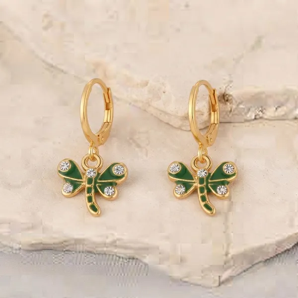 The99jewel_Dazzling_Gold_Plated_Dragonfly_Shape_Hoop_Earrings_Mint_Green