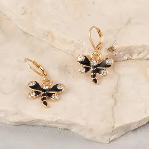 The99jewel_Dazzling_Gold_Plated_Dragonfly_Shape_Hoop_Earrings_Black