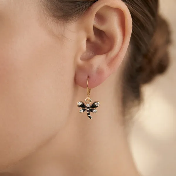 The99jewel_Dazzling_Gold_Plated_Dragonfly_Shape_Hoop_Earrings_Black