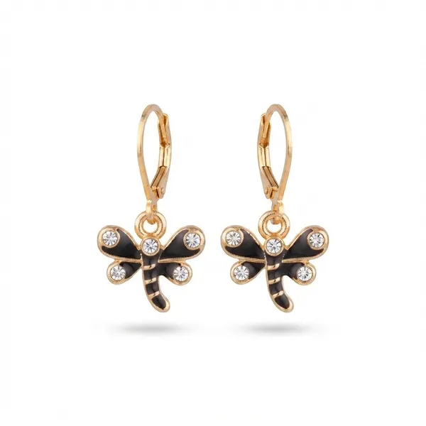 The99jewel_Dazzling_Gold_Plated_Dragonfly_Shape_Hoop_Earrings_Black
