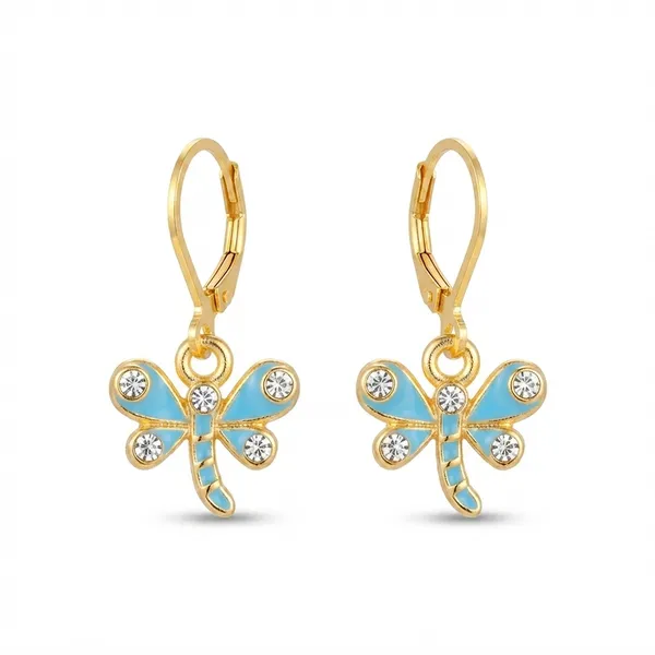 The99jewel_Dazzling_Gold_Plated_Dragonfly_Shape_Hoop_Earrings_Light_Blue