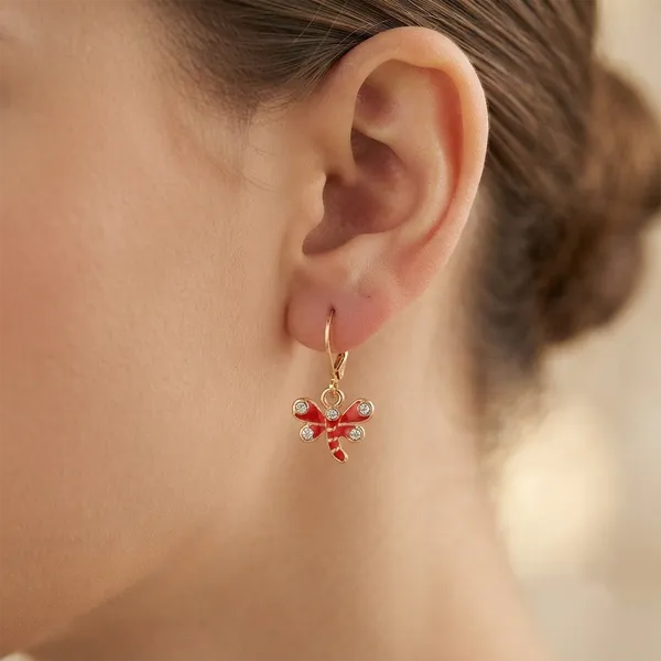 The99jewel_Dazzling_Gold_Plated_Dragonfly_Shape_Hoop_Earrings_Red