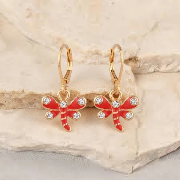 The99jewel_Dazzling_Gold_Plated_Dragonfly_Shape_Hoop_Earrings_Red