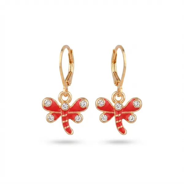 The99jewel_Dazzling_Gold_Plated_Dragonfly_Shape_Hoop_Earrings_Red
