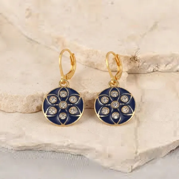 The99jewel_Glamorous_Gold_Plated_Floral_Design_Hoop_Earrings_Blue