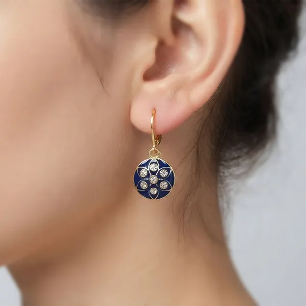 The99jewel_Glamorous_Gold_Plated_Floral_Design_Hoop_Earrings_Blue