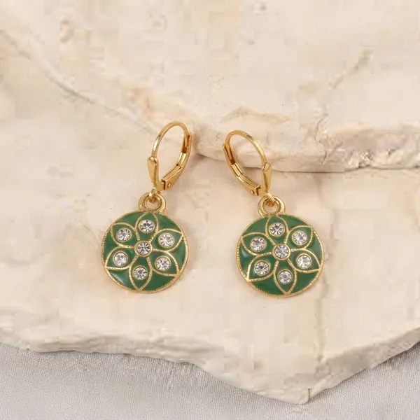 The99jewel_Glamorous_Gold_Plated_Floral_Design_Hoop_Earrings_Mint_Green
